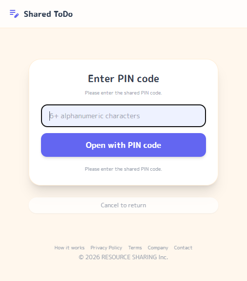 PIN Login screen