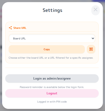 Login from settings after PIN code login